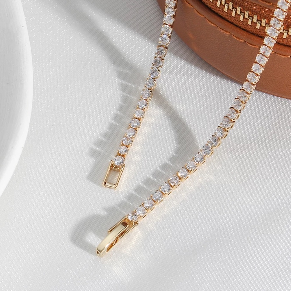 NEW 14K GOLD TENNIS CHAIN CHOKER NECKLACE, NICE NECKLACE, CUTE NECKLACE - Picture 5 of 6